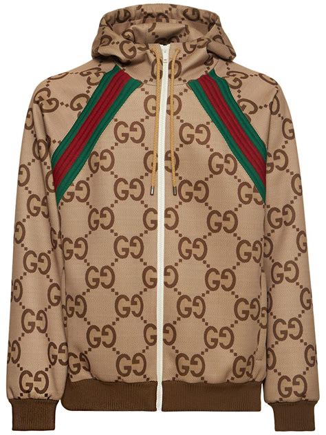 gucci zip up hoodieless|gucci trim tan hoodie sweatshirt.